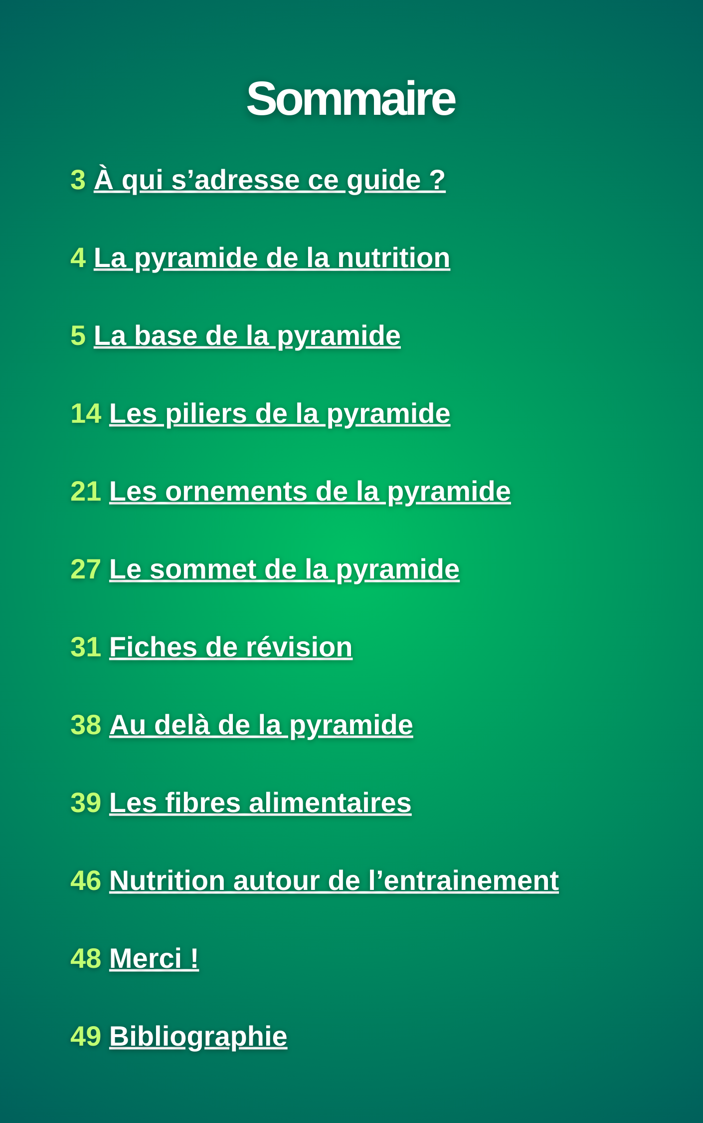 Sommaire du guide de nutrition